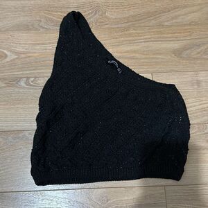 Stradivarius black sparkly one shoulder top size small